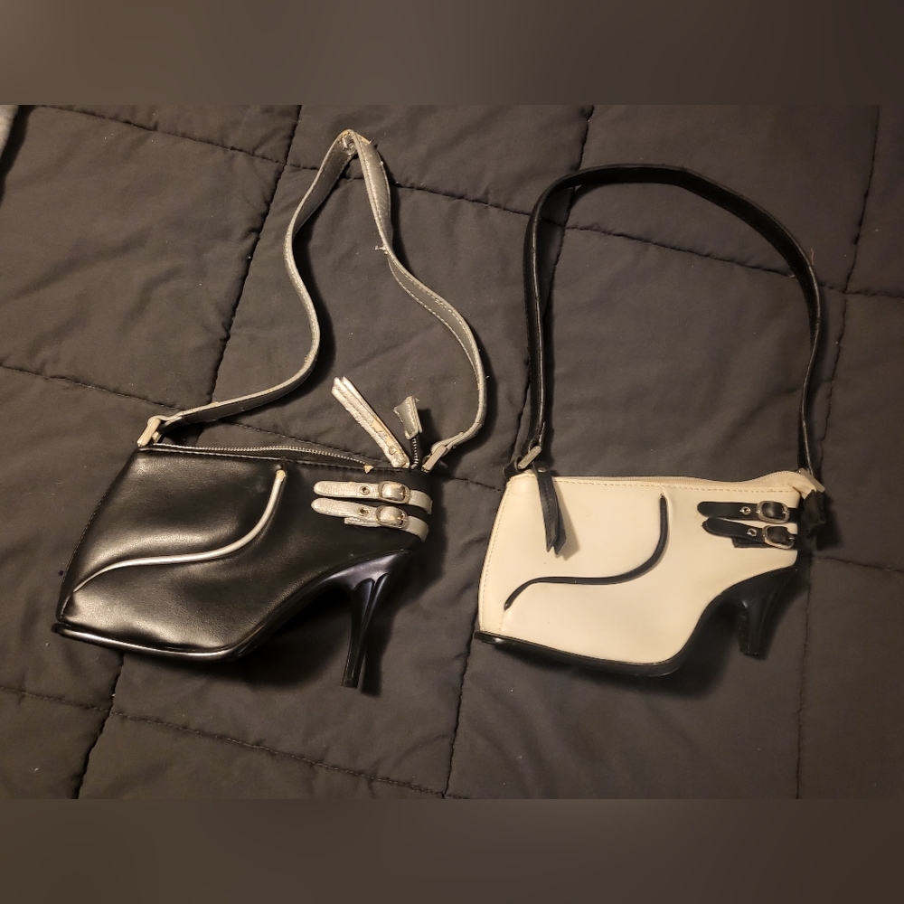 2 small handbags shaped like boots